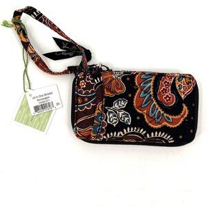 Vera Bradley All In One Wristlet Kensington Black Fabric Zip Closure Strap